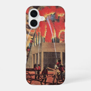 Life of a Fireman, Vintage Firemen Fighting a Fire iPhone 16 Case