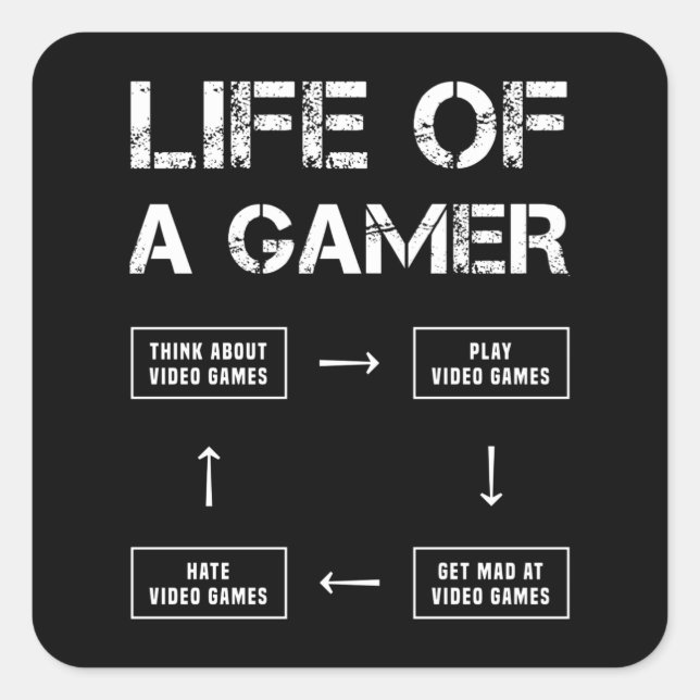 Life of a Gamer Funny Video Game Gaming Square Sticker (Front)