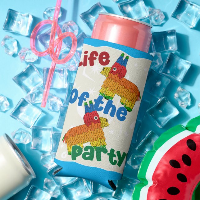 Life Of The Party Fun Pinata Cartoon Celebration  Seltzer Can Cooler (In Situ Summer)