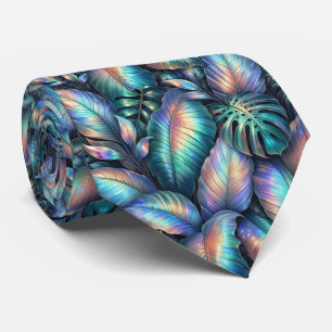 Life of the Party Neck Tie   Opal Tropical Leaves