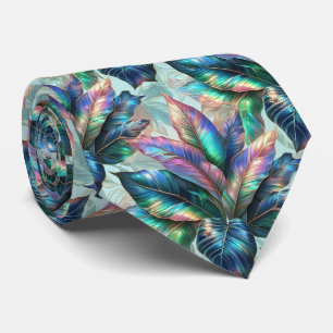 Life of the Party Neck Tie   Opal Tropical Leaves