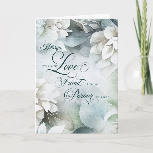 Life Partner Birthday White Magnolias with Name Card (Front)