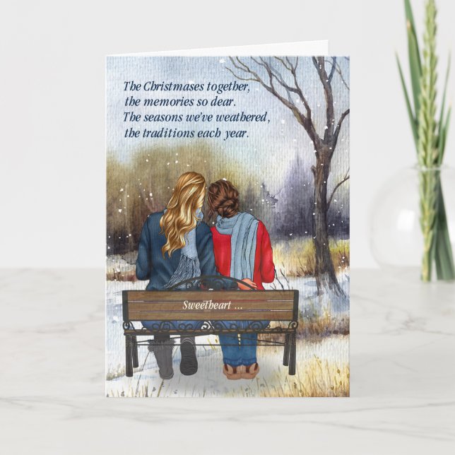 Life Partner Christmas Caucasian Lesbian Couple Holiday Card (Front)