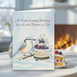 Life Partner Happy January Birthday Nuthatch Card