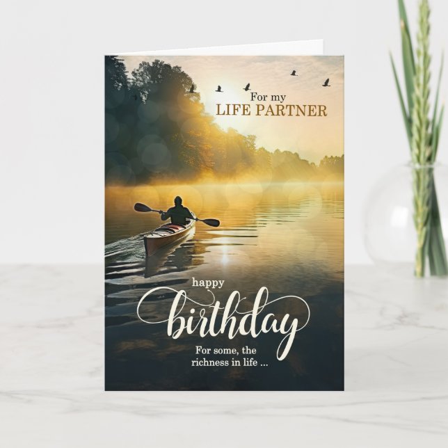 Life Partner on His Birthday Kayak on the Lake Card (Front)