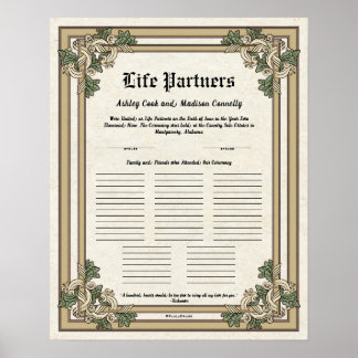 "Life Partners" Guest Register Wedding Certificate Poster