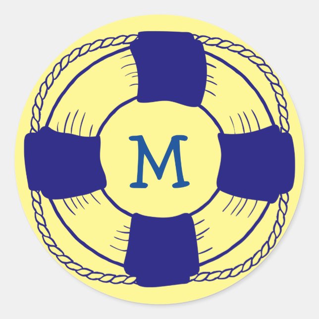Life Preserver with Monogram Classic Round Sticker (Front)