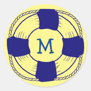 Life Preserver with Monogram Classic Round Sticker