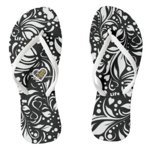 Life Quote Black Paisley Flip Flops by Adiela Akoo