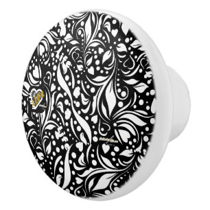 Life Quote Black Paisley Knob by Adiela Akoo