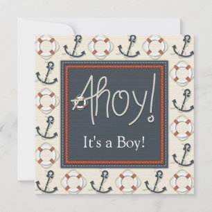 Life Ring Anchor Boys Nautical Baby Shower Invitation