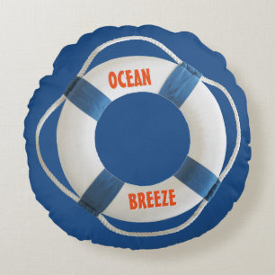 Life-Ring with Your (Boat) Name Nautical Round Cushion