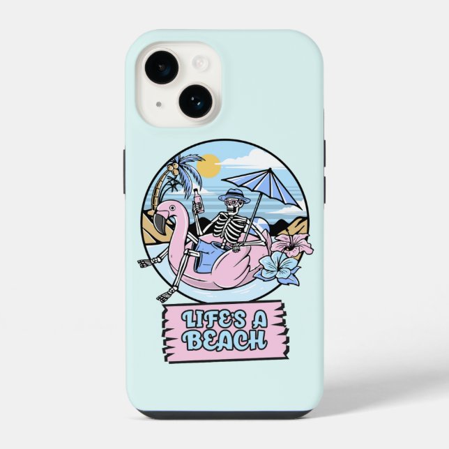 Life’s a Beach Skeleton Flamingo Float iPhone Case (Back)