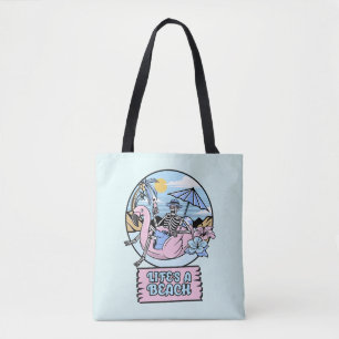 Life’s a Beach Skeleton Flamingo Float Tote Bag