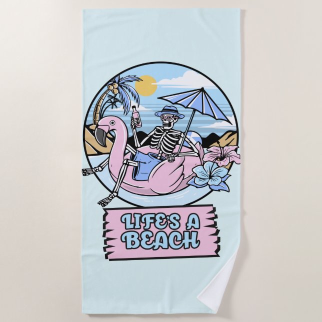 Life’s a Beach Skeleton Flamingo Float Towel (Front)