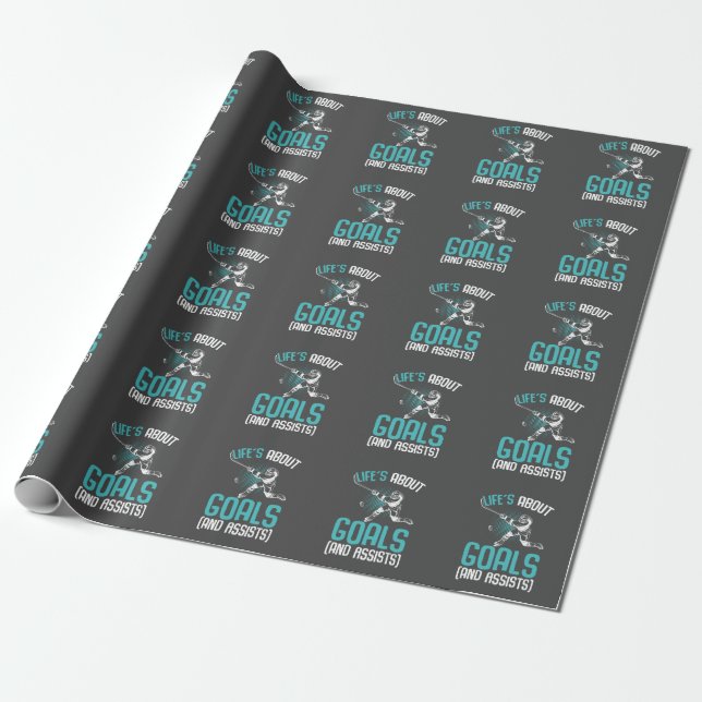 Life´s About Goals Hockey Player Ice Hockey Youth  Wrapping Paper (Unrolled)