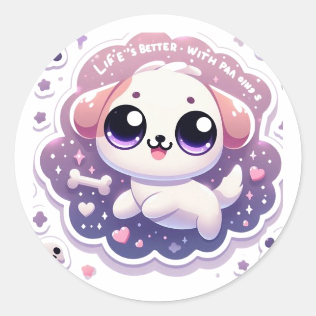 Life’s Better with Paw Kawaii Puppy Craft Sticker (Front)