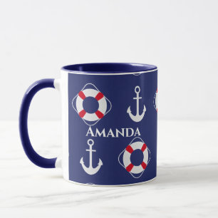 Life Savers & Anchors Nautical Pattern Mug