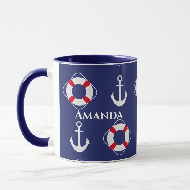 Life Savers & Anchors Nautical Pattern Mug (Left)