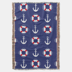 Life Savers & Anchors Nautical Pattern Throw Blanket