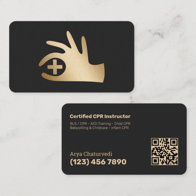 Life-Saving CPR Instructor QR Business Card (Front/Back)