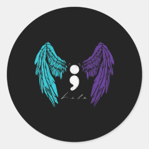 Life Semicolon & Angel Wing Suicide Prevention Classic Round Sticker