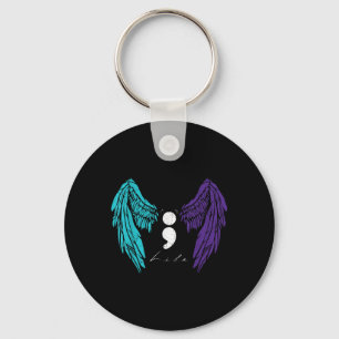 Life Semicolon & Angel Wing Suicide Prevention Key Ring