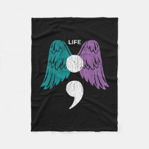 Life semicolon wings awareness mental health fleece blanket