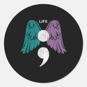 Life Semicolon Wings Suicide Awareness Mental Heal Classic Round Sticker