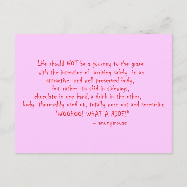 Life should not be a journey postcard (Front)