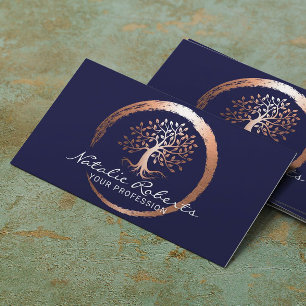 Life Tree Gold Circle Yoga Wellness Spa Navy Blue Business Card