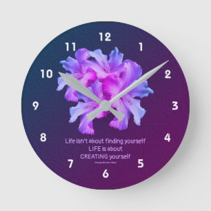 Life White Hibiscus Flowers Inspirational Round Clock