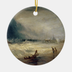 Lifeboat and Manby Apparatus going off to a strand Ceramic Ornament