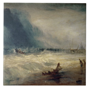 Lifeboat and Manby Apparatus going off to a strand Ceramic Tile