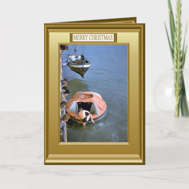 Lifeboat practice from the boat deck holiday card (Front)