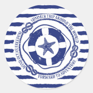 Lifebuoy And Starfish Classic Round Sticker