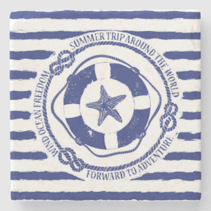 Lifebuoy And Starfish Stone Coaster