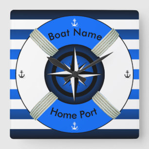 Lifebuoy ~Life-Ring ~Livesaver~Ocean Blue & White~ Square Wall Clock