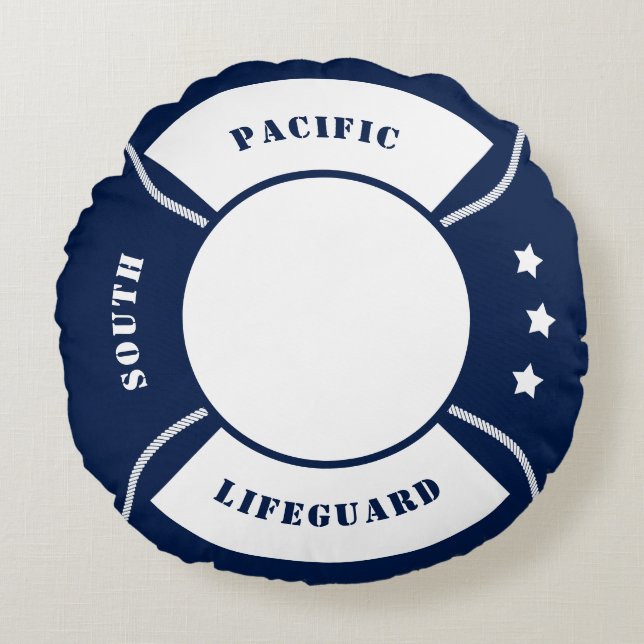 Lifebuoy Nautical Pillow Blue White Personalizable (Front)