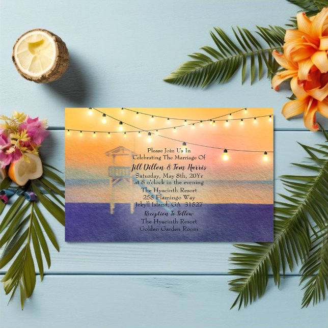 Lifeguard Beach Sunset View Wedding Invitation (Creator Uploaded)
