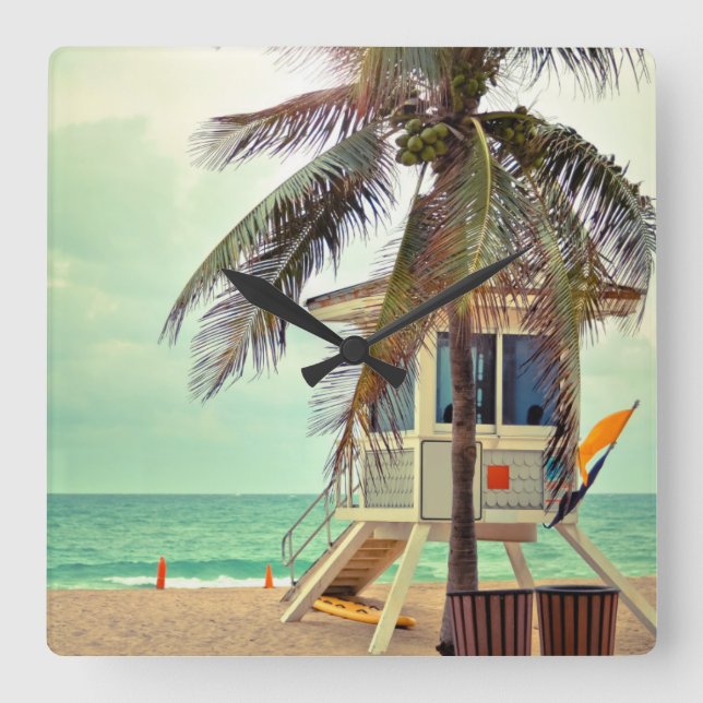 Lifeguard Station |Florida Square Wall Clock (Front)