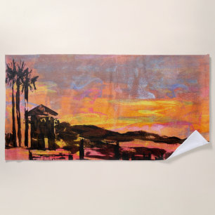 Lifeguard tower at dawn Dana point Beach Towel