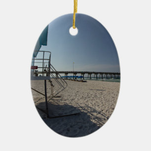 Lifeguard Tower at Panama City Beach Pier Ceramic Tree Decoration