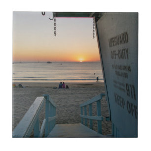 Lifeguard Tower at Sunset Ceramic Tile
