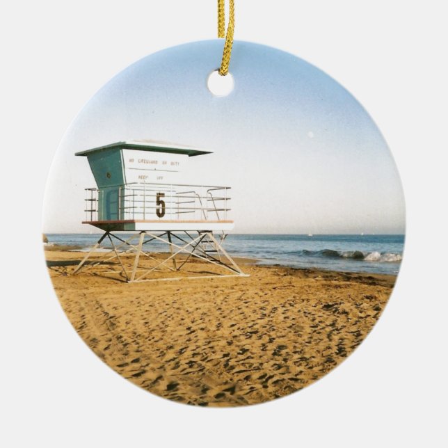 Lifeguard Tower in Santa Cruz Ceramic Ornament (Front)
