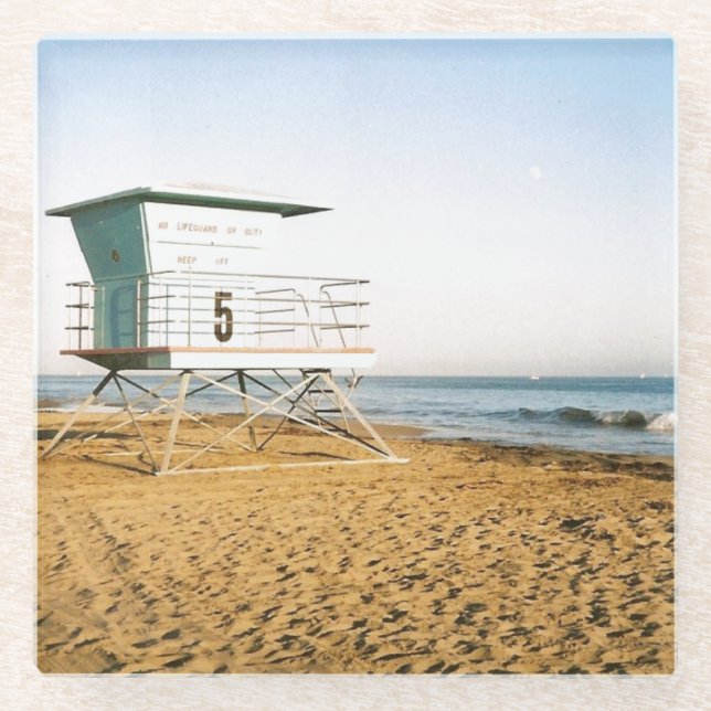Lifeguard Tower in Santa Cruz Glass Coaster (Front)