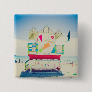 Lifeguard Tower   South Beach, Miami 15 Cm Square Badge