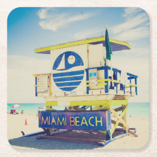Lifeguard Tower South Beach, Miami, Fl Square Paper Coaster