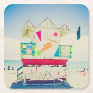 Lifeguard Tower South Beach, Miami Square Paper Coaster