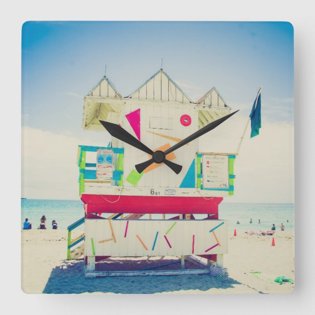Lifeguard Tower | South Beach, Miami Square Wall Clock (Front)